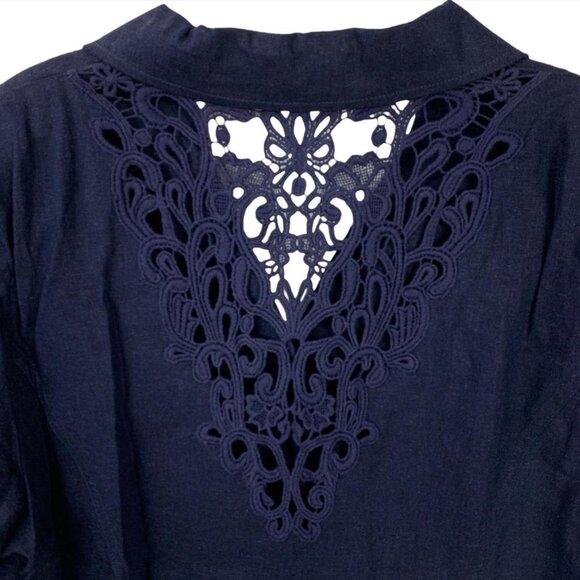 Susan Graver Blue Eyelet Lace Linen/Rayon Blazer Womens Size XL - Picture 3 of 8